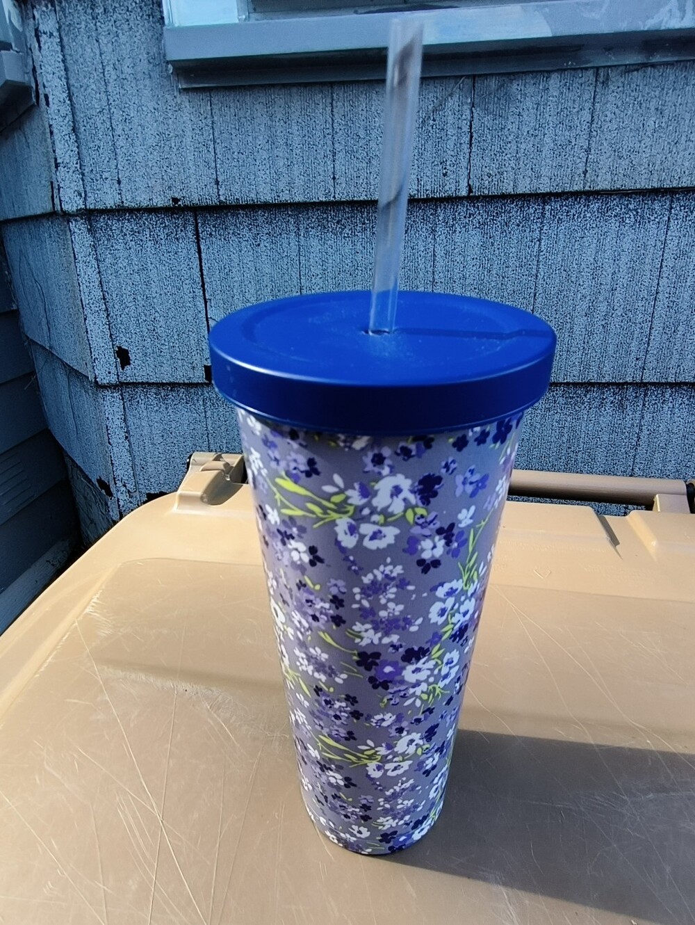 Floral Insulated Tumbler Stainless Steel with Straw - Purple 9 Tall With Straw
